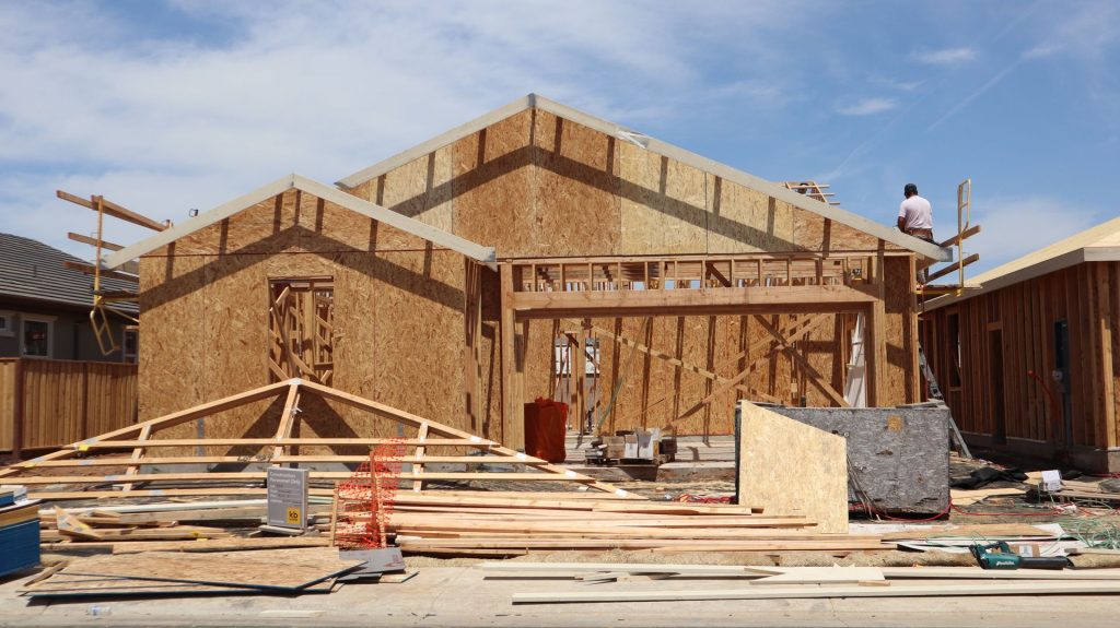 House under construction at the framing stage