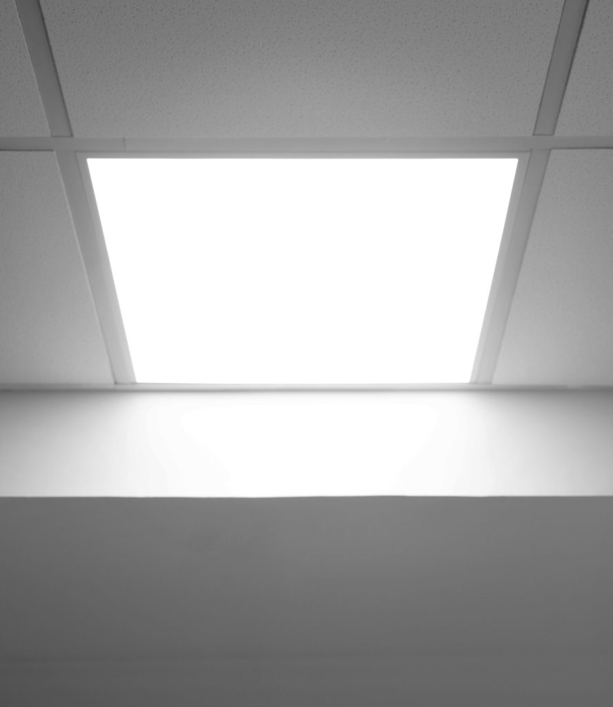 Recessed LED panel light in a suspended ceiling