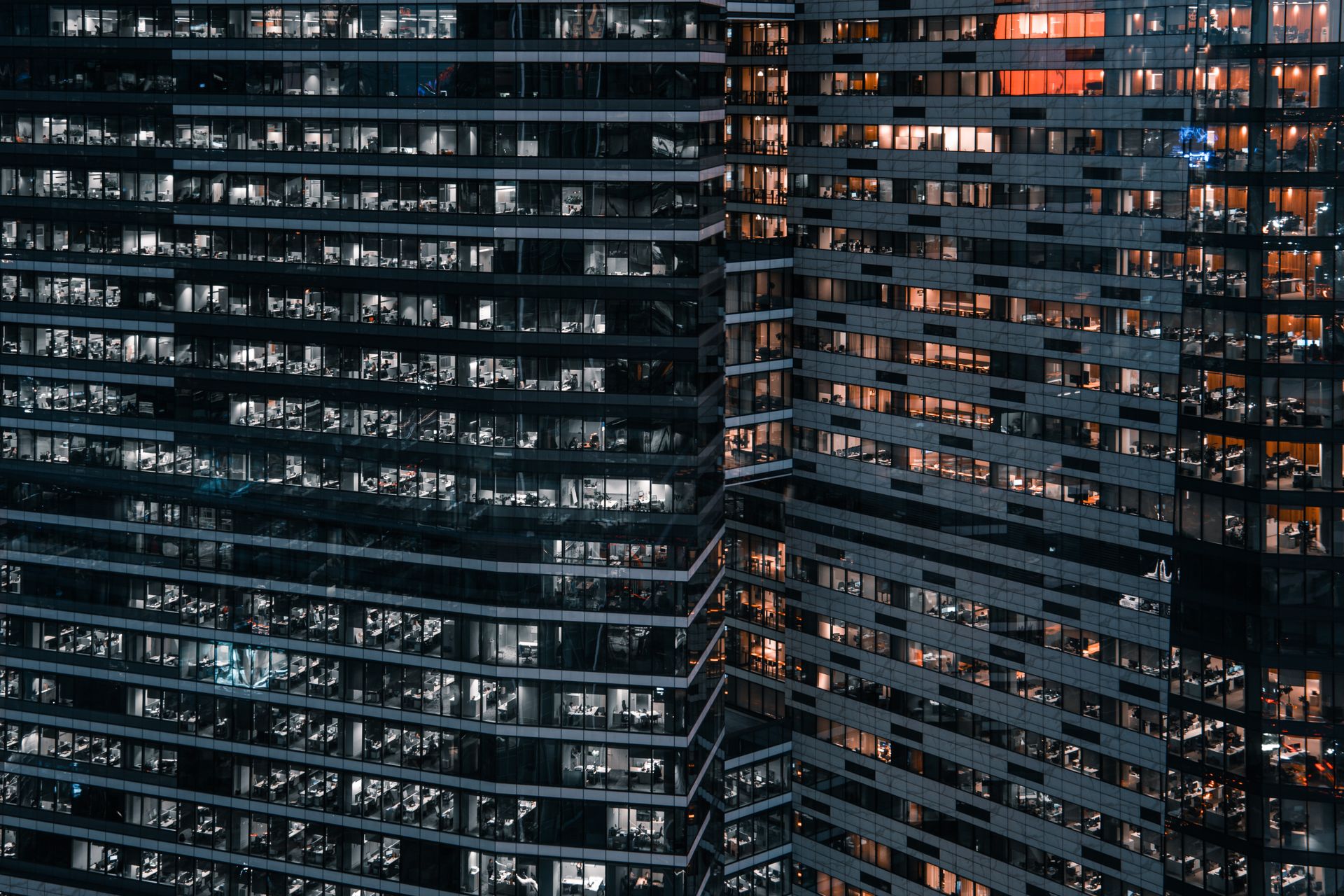Commercial office towers at dusk
